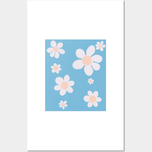 pattern flower blue white pink 70s Posters and Art